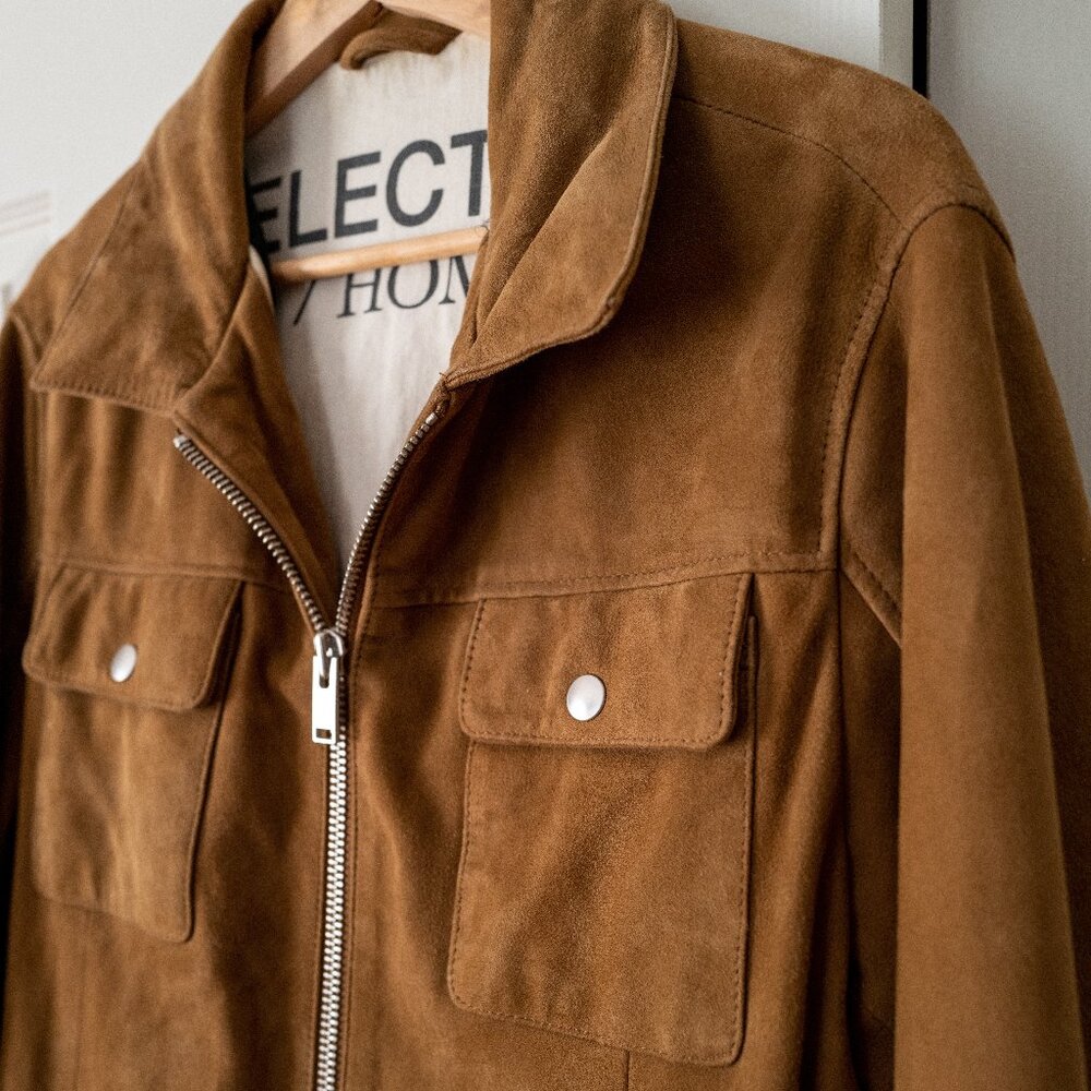 Mens Suede Leather Jacket | Selected Homme ICONIC | Tan/Brown